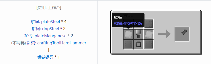 我的世界格雷科技社区版链锯刃合成表大全