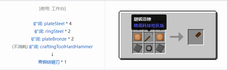 我的世界格雷科技社区版链锯刃合成表大全