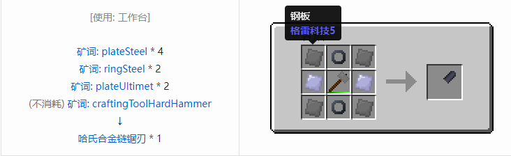 我的世界格雷科技社区版链锯刃合成表大全