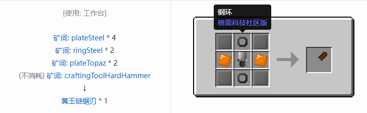 我的世界格雷科技社区版链锯刃合成表大全