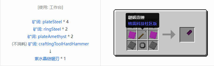 我的世界格雷科技社区版链锯刃合成表大全