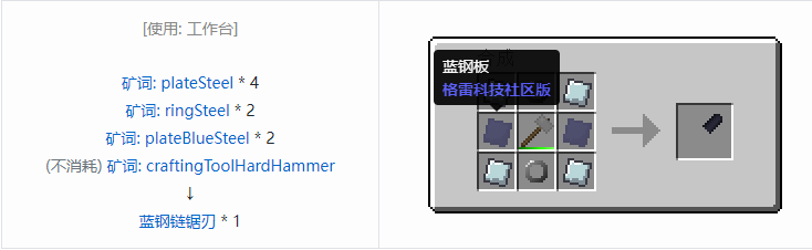 我的世界格雷科技社区版链锯刃合成表大全