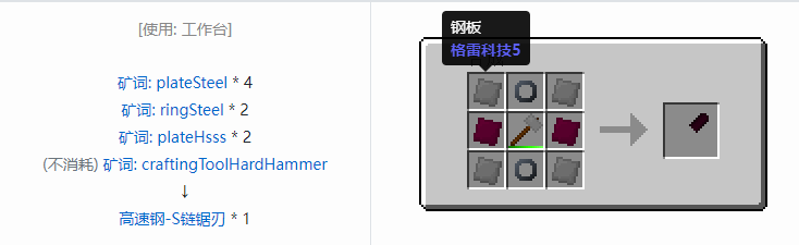 我的世界格雷科技社区版链锯刃合成表大全