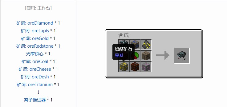 我的世界星系材料合成表大全