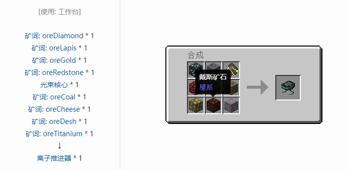 我的世界星系材料合成表大全