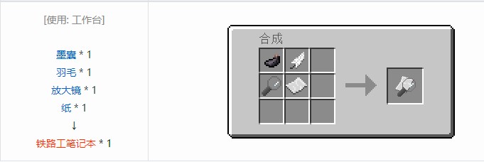 我的世界铁路模组合成表大全