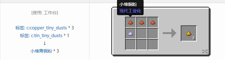 我的世界现代工业化小堆粉合成表大全