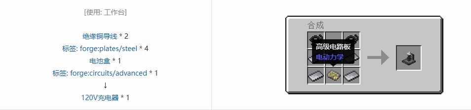 我的世界电动力学机器合成表大全