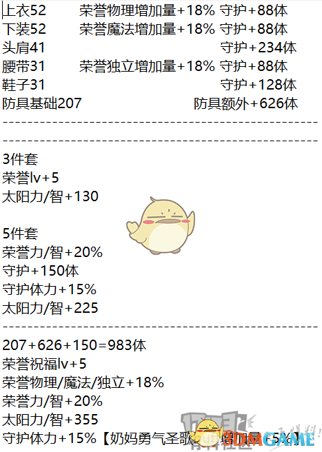 《DNF》95版本奶装属性分析