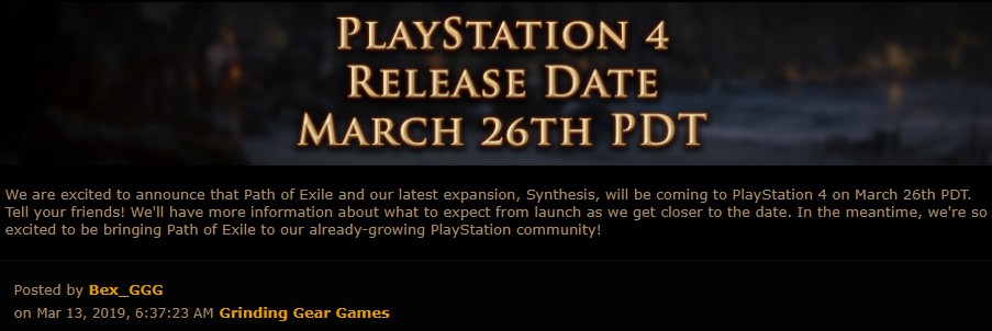 《流放之路》PS4版几经跳票 现确认3月27日上线