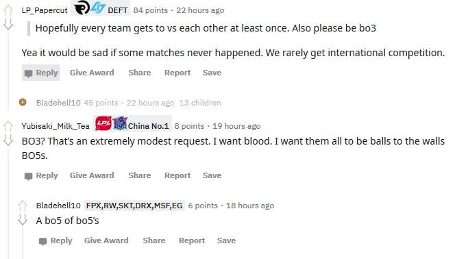 《LOL》Reddit热议中韩对抗赛：希望每个队都能在Bo5互相碰面