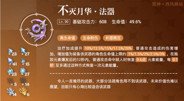 原神不灭月华属性是什么