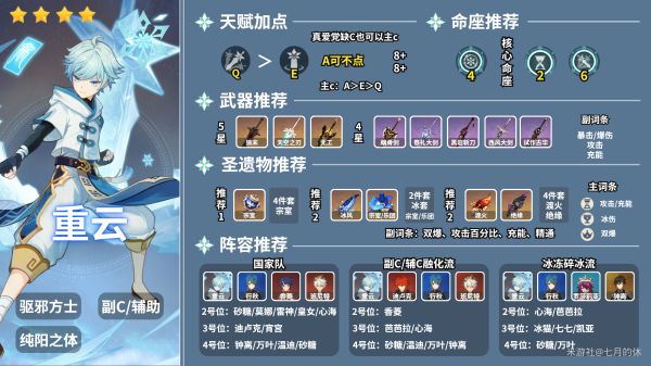 原神2.2重云怎么出装
