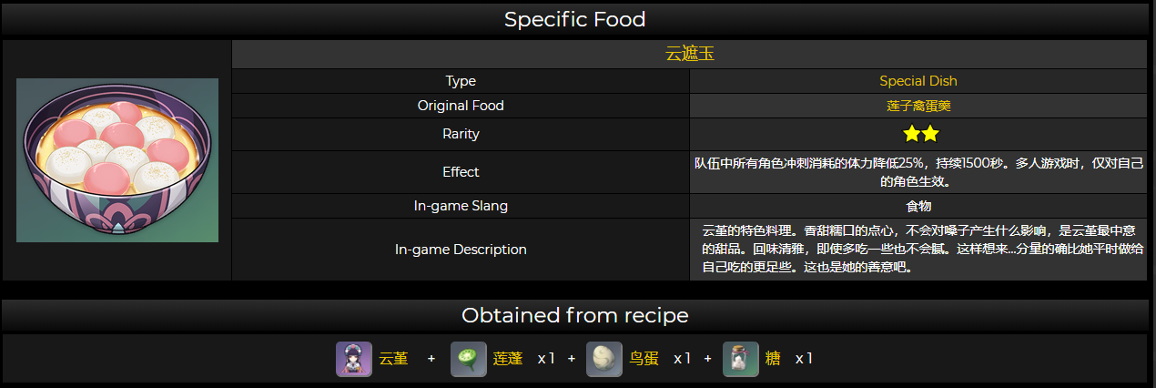 原神云堇特殊料理配方是什么