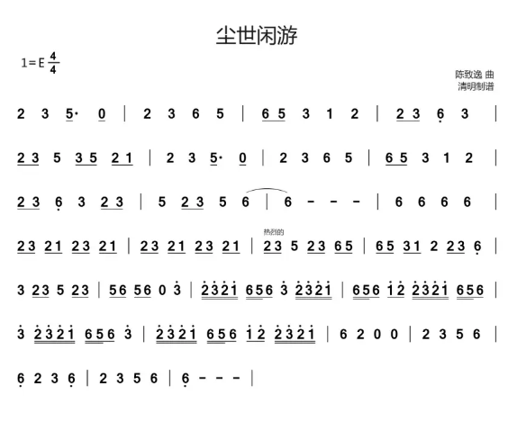 尘世闲游吉他谱扫弦版图片