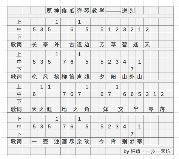 原神送别琴谱是什么