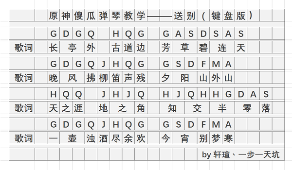 原神送别琴谱是什么