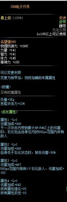 DNF105级石化史诗套装属性介绍