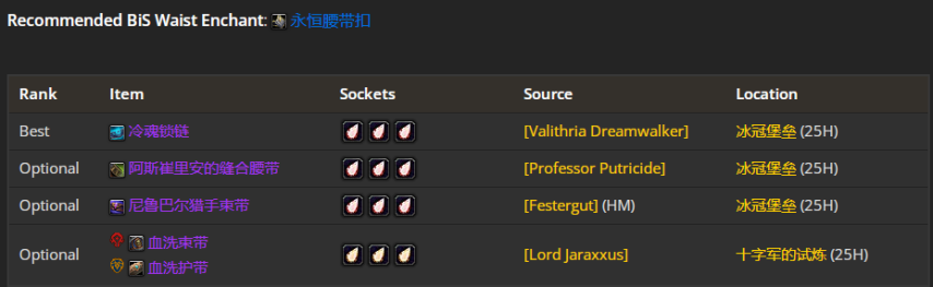 魔兽世界wlkP4狂暴战BIS装备宝石附魔推荐