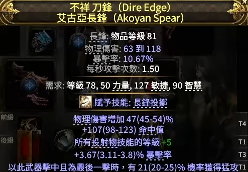 流放之路2猛攻长矛怎么制作
