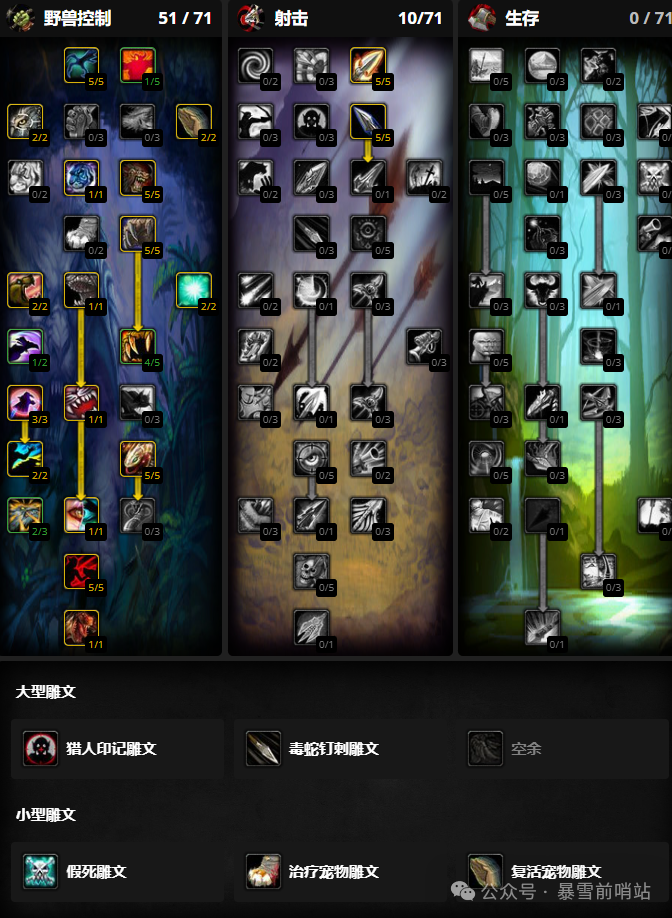 魔兽世界时光服猎人练级天赋雕文推荐