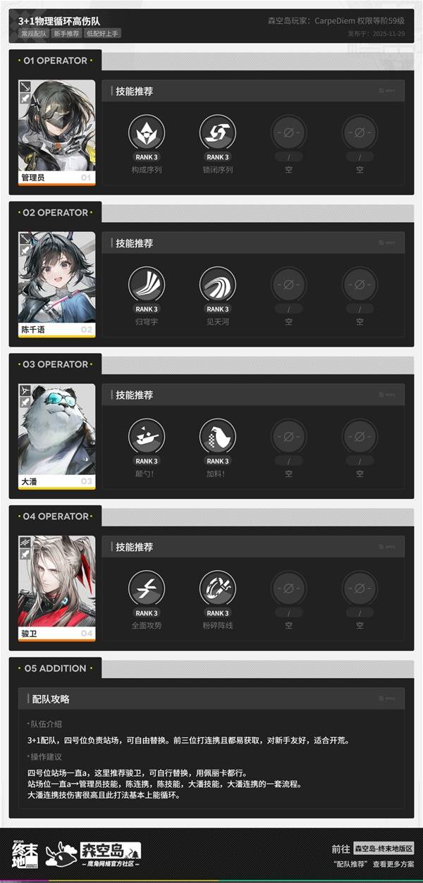 明日方舟终末地三测物理循环高伤队配队攻略